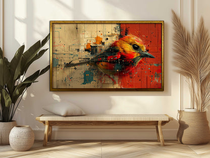 Abstract Geometric Bird Canvas Art - Modern Colorful Digital Painting - Vibrant Nature Wall Decor for Home or Office