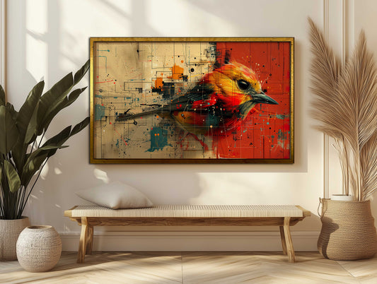 Abstract Geometric Bird Canvas Art - Modern Colorful Digital Painting - Vibrant Nature Wall Decor for Home or Office