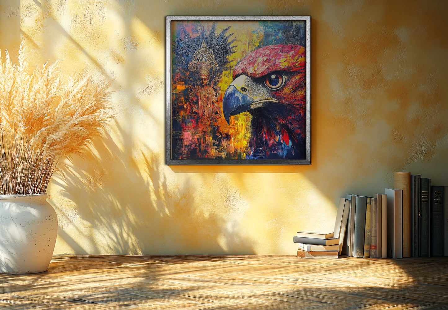 Divine Vision: Majestic Eagle and Ganesha Abstract Canvas Painting
