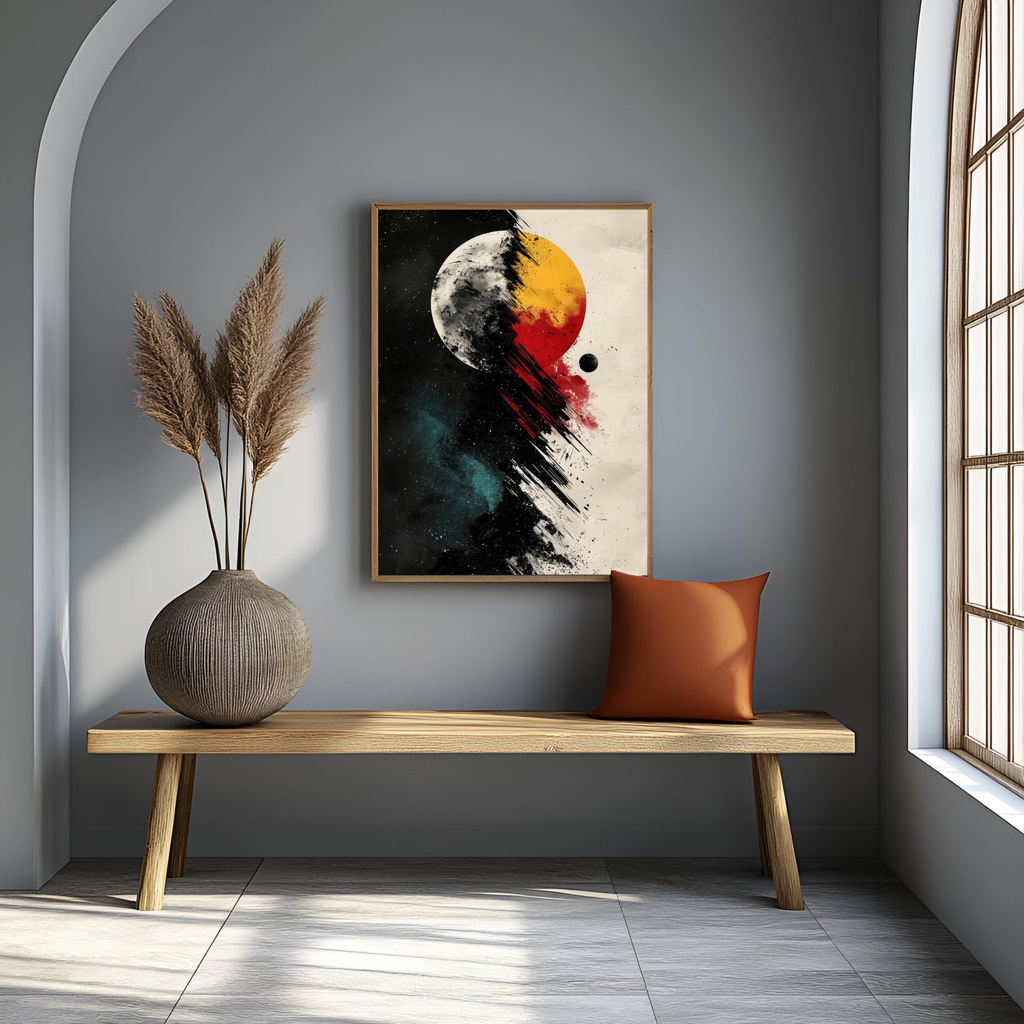 Cosmic Duality: Abstract Moon and Sun Canvas Wall Art