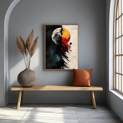 Cosmic Duality: Abstract Moon and Sun Canvas Wall Art
