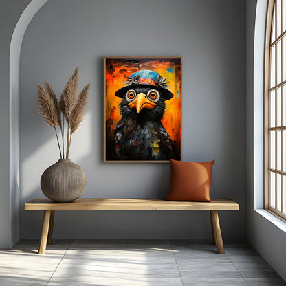Whimsical Crow in Mosaic Top Hat – Vibrant Canvas Wall Art