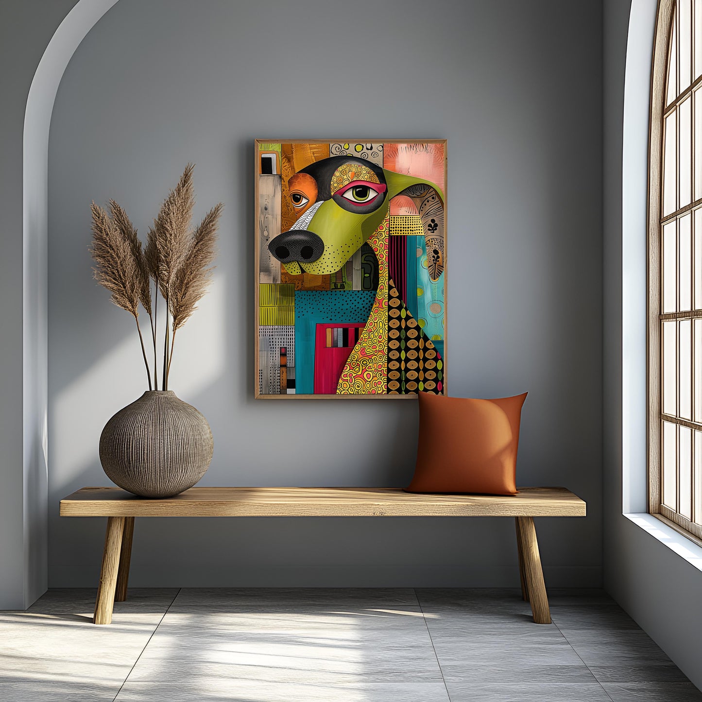 Vibrant Abstract Dog Portrait – Modern Colorful Canvas Painting