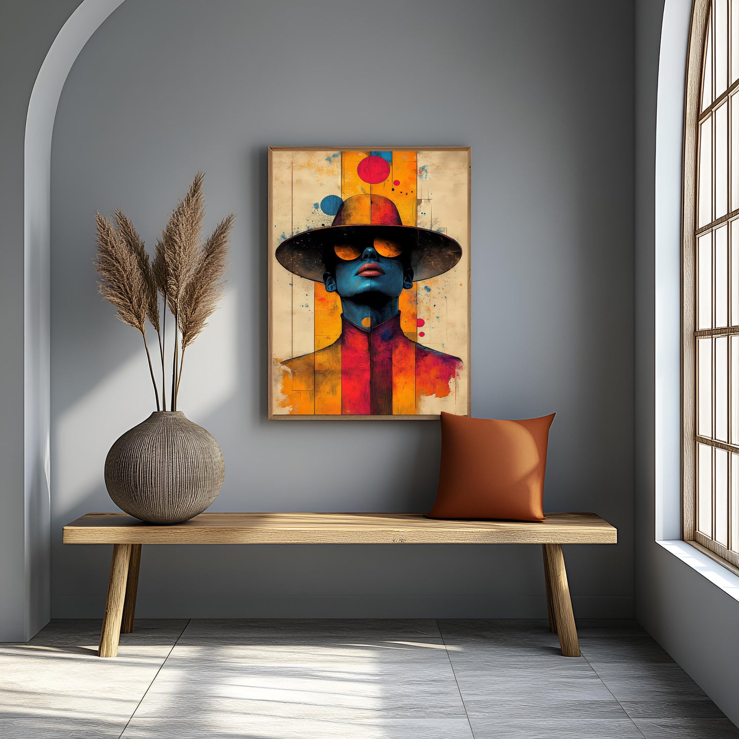 Vibrant Abstract Pop Art Portrait Canvas Painting - "The Blue Enigma"