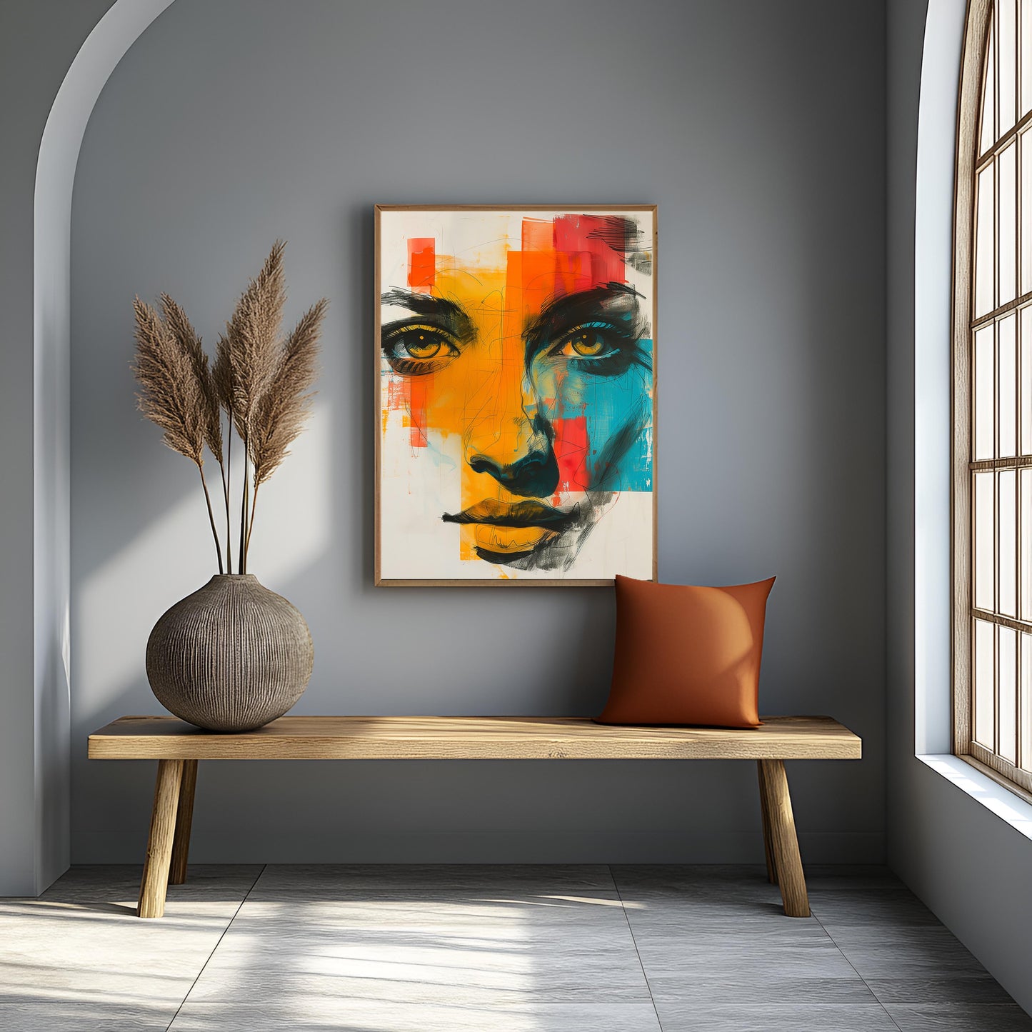 Vibrant Abstract Woman's Face Portrait - Contemporary Mixed Media Canvas Art
