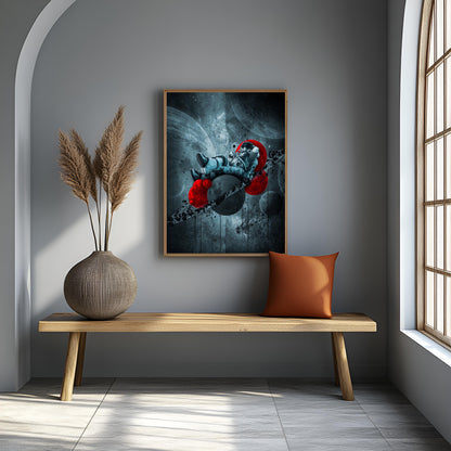 Surreal Astronaut in Red Sphere Space Canvas Painting