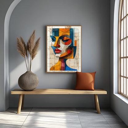 Architectural Abstract Face Canvas Painting - Geometric Cubist Portrait Wall Art