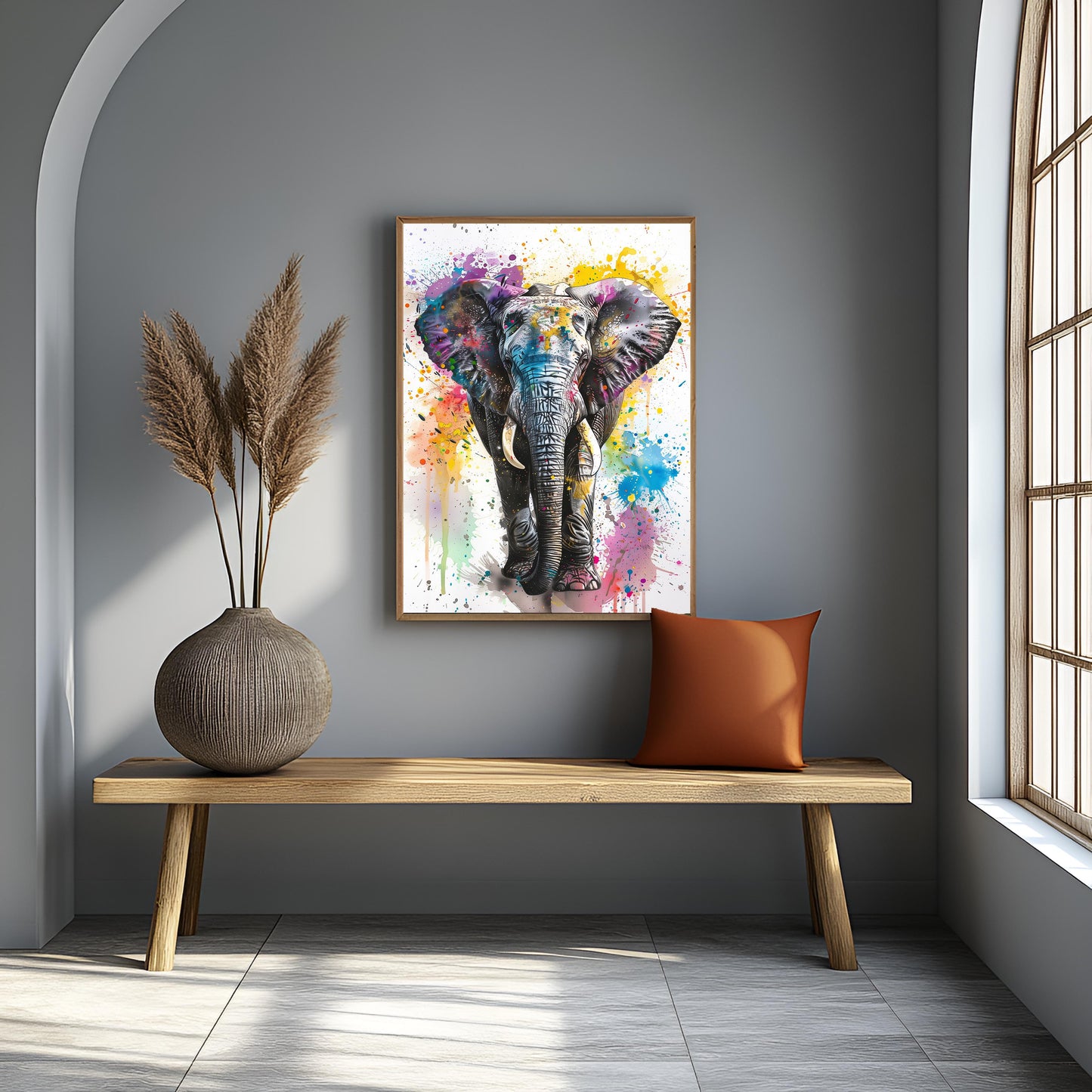 Vibrant Watercolor Splatter Elephant - Canvas Wall Art