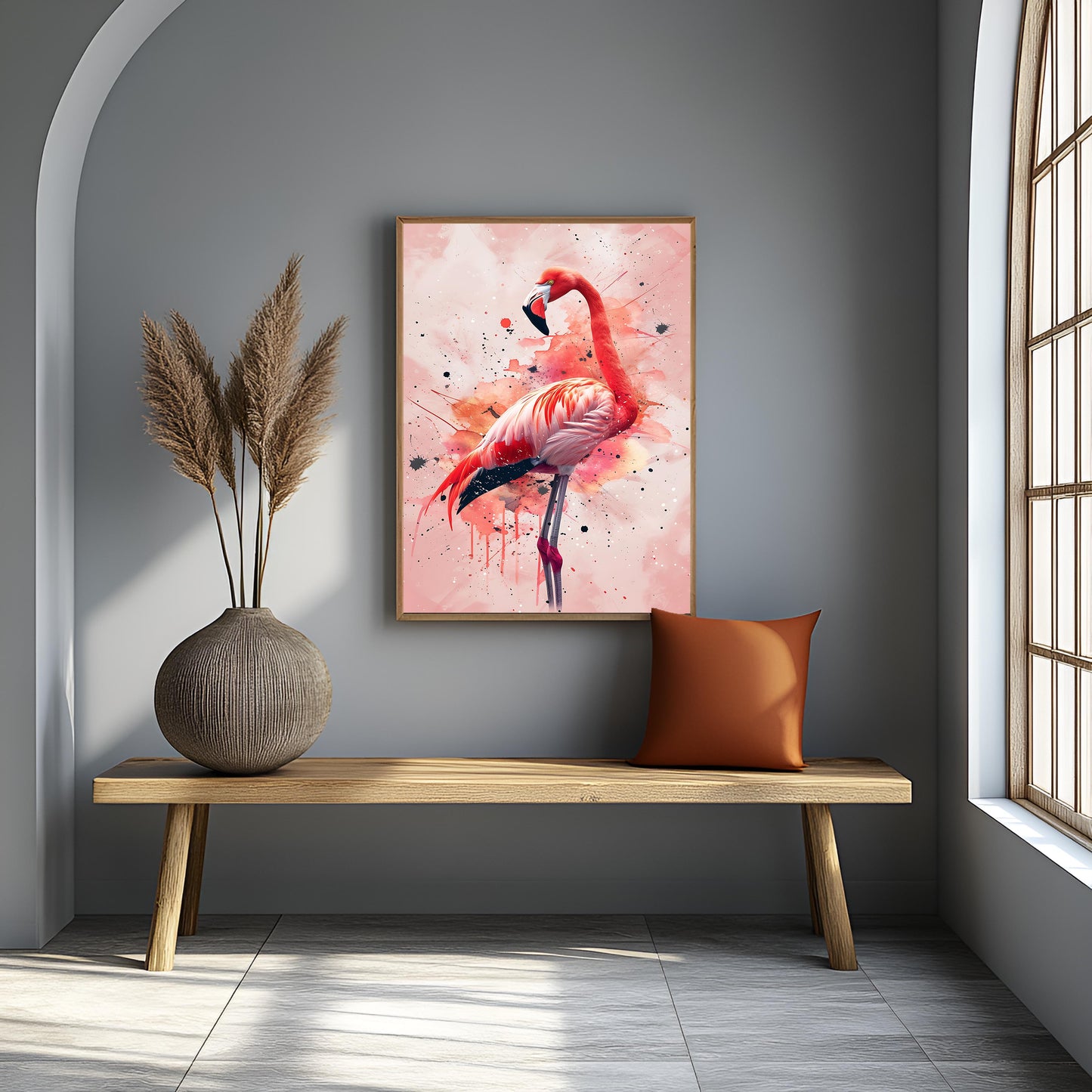 Vibrant Flamingo Splash – Abstract Watercolor Canvas Wall Art
