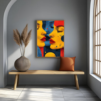 Vibrant Connection: Modern Abstract Three-Face Textured Canvas Art