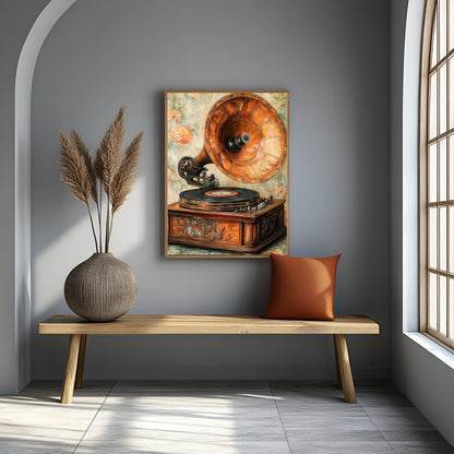 Vintage Gramophone Canvas Art - Retro Music Room Decor
