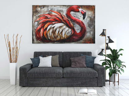 Crimson Majesty: Modern Abstract Flamingo Canvas Wall Art
