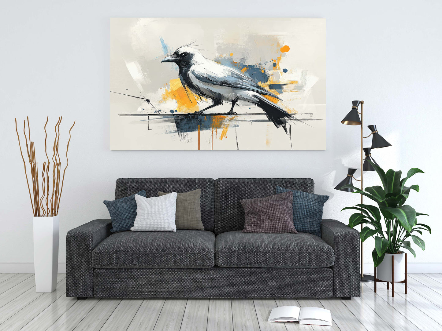 "The Maverick" | Abstract White Crow Modern Canvas Art