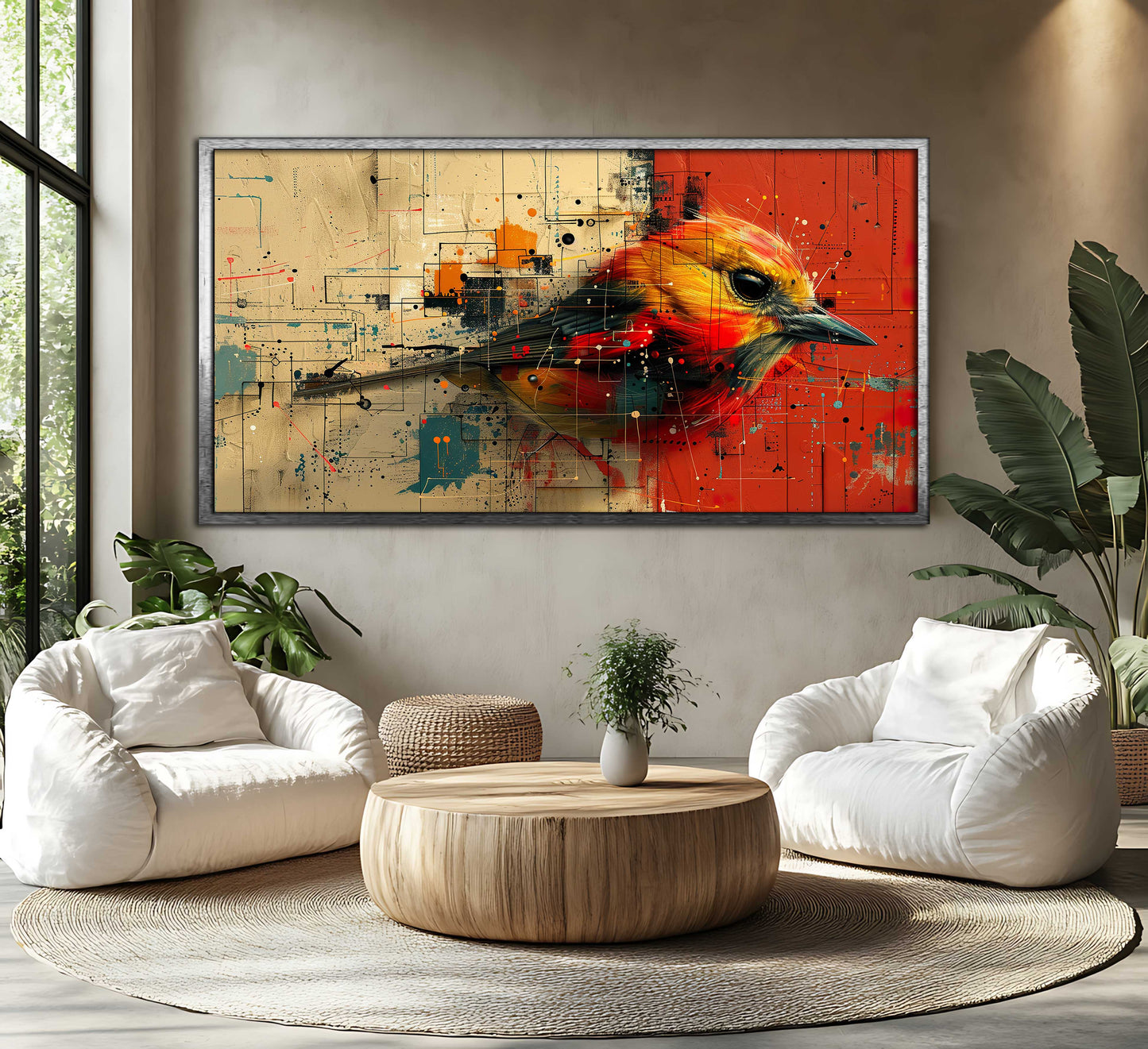 Abstract Geometric Bird Canvas Art - Modern Colorful Digital Painting - Vibrant Nature Wall Decor for Home or Office