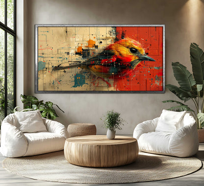 Abstract Geometric Bird Canvas Art - Modern Colorful Digital Painting - Vibrant Nature Wall Decor for Home or Office
