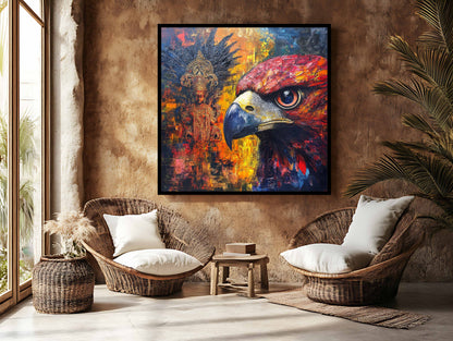 Divine Vision: Majestic Eagle and Ganesha Abstract Canvas Painting