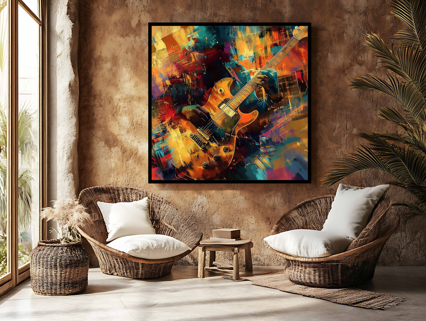 Vibrant Rhythms: Modern Abstract Electric Guitar Canvas Wall Art