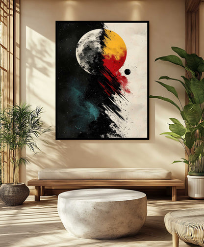 Cosmic Duality: Abstract Moon and Sun Canvas Wall Art