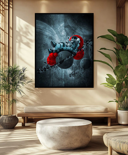 Surreal Astronaut in Red Sphere Space Canvas Painting
