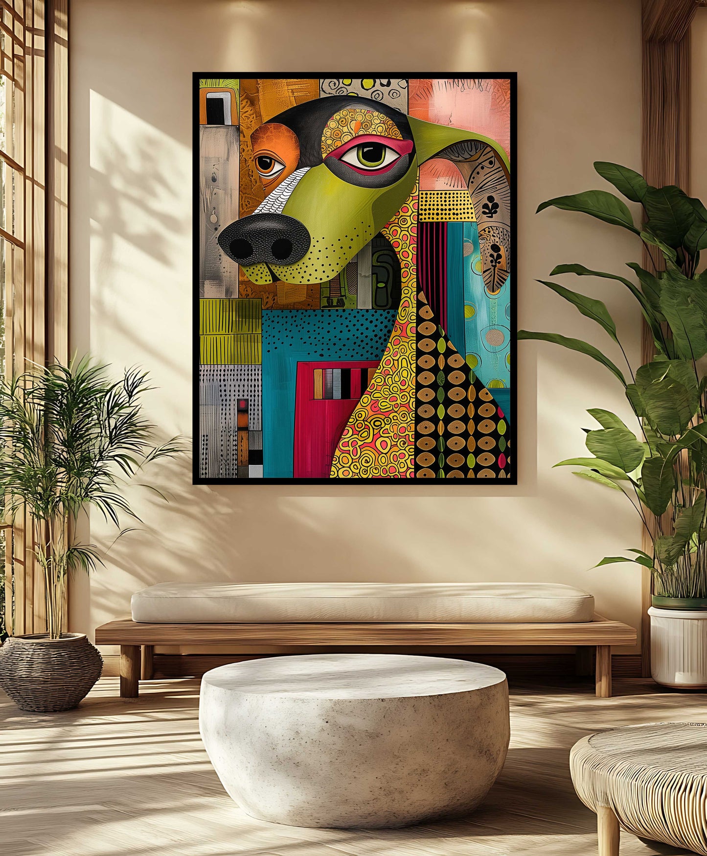 Vibrant Abstract Dog Portrait – Modern Colorful Canvas Painting