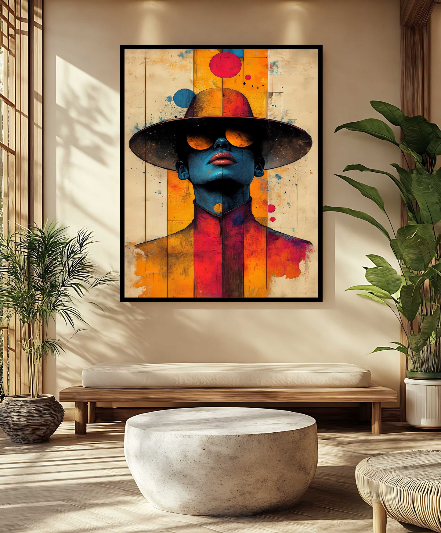 Vibrant Abstract Pop Art Portrait Canvas Painting - "The Blue Enigma"