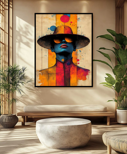 Vibrant Abstract Pop Art Portrait Canvas Painting - "The Blue Enigma"