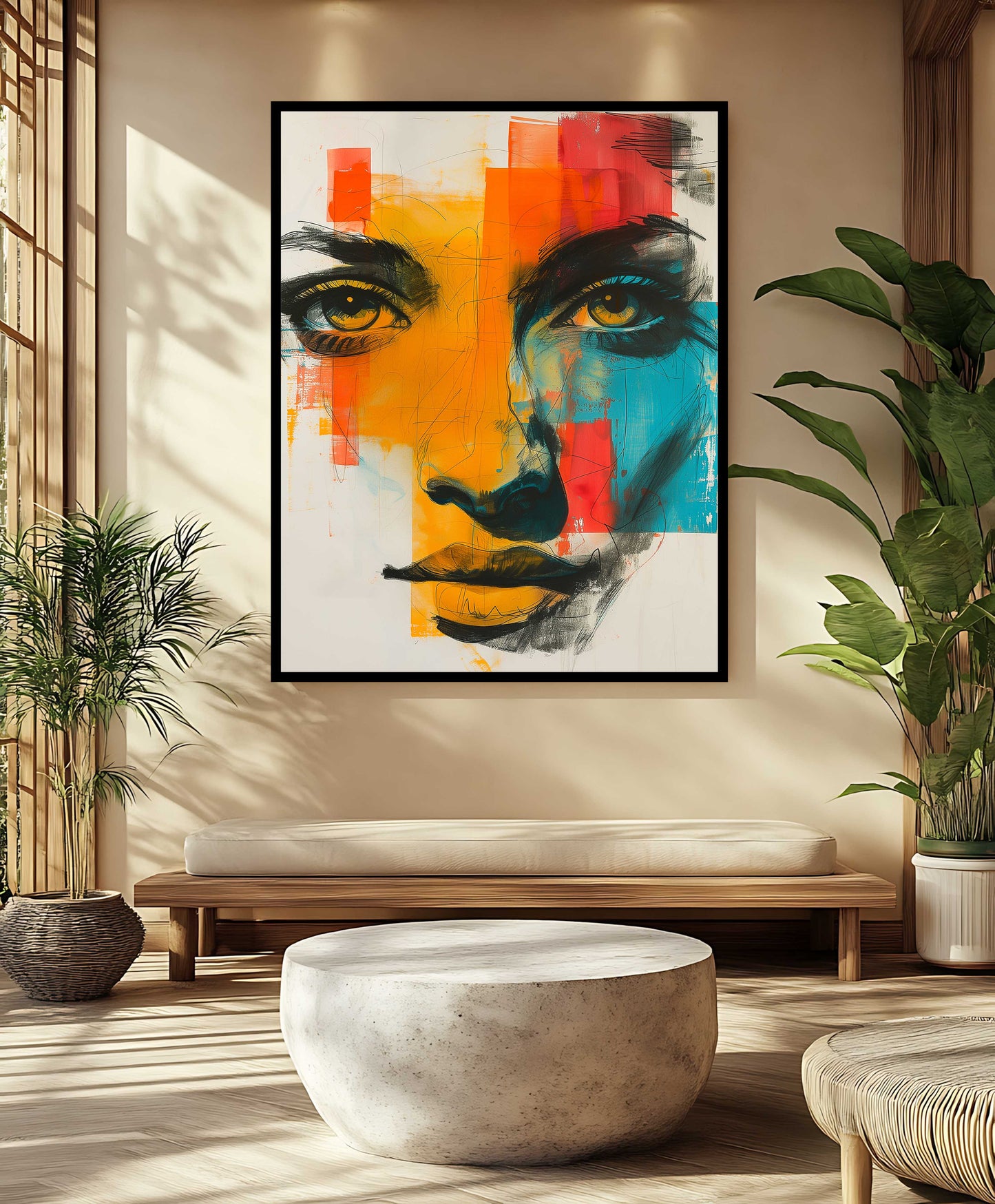 Vibrant Abstract Woman's Face Portrait - Contemporary Mixed Media Canvas Art