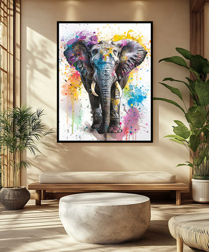 Vibrant Watercolor Splatter Elephant - Canvas Wall Art