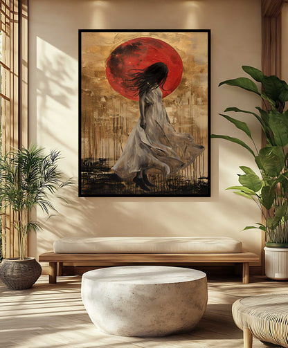 Crimson Eclipse: The Lone Wanderer Canvas Painting