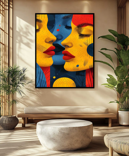 Vibrant Connection: Modern Abstract Three-Face Textured Canvas Art