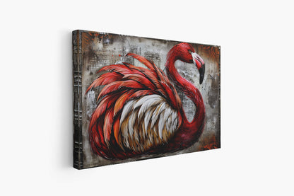 Crimson Majesty: Modern Abstract Flamingo Canvas Wall Art