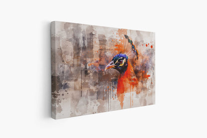 Vibrant Peacock Majesty: Abstract Watercolor Canvas Wall Art