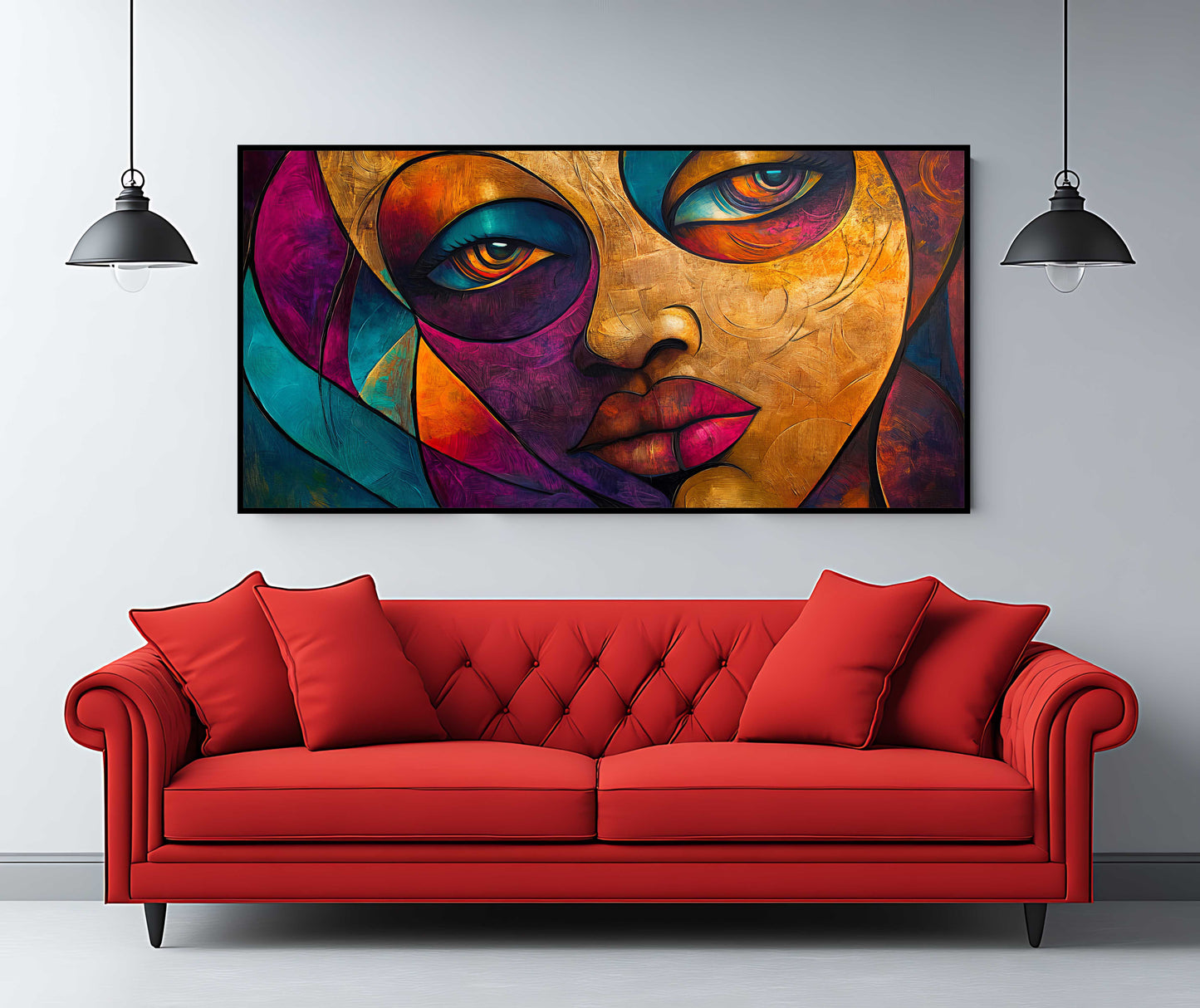 Vibrant Abstract Portrait Canvas Art - Modern Expressive Eyes Wall Decor - Colorful Textured Face Painting for Living Room or Bedroom