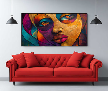 Vibrant Abstract Portrait Canvas Art - Modern Expressive Eyes Wall Decor - Colorful Textured Face Painting for Living Room or Bedroom