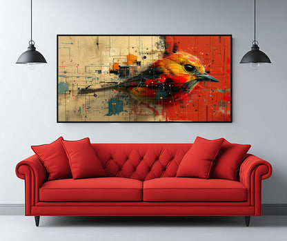 Abstract Geometric Bird Canvas Art - Modern Colorful Digital Painting - Vibrant Nature Wall Decor for Home or Office