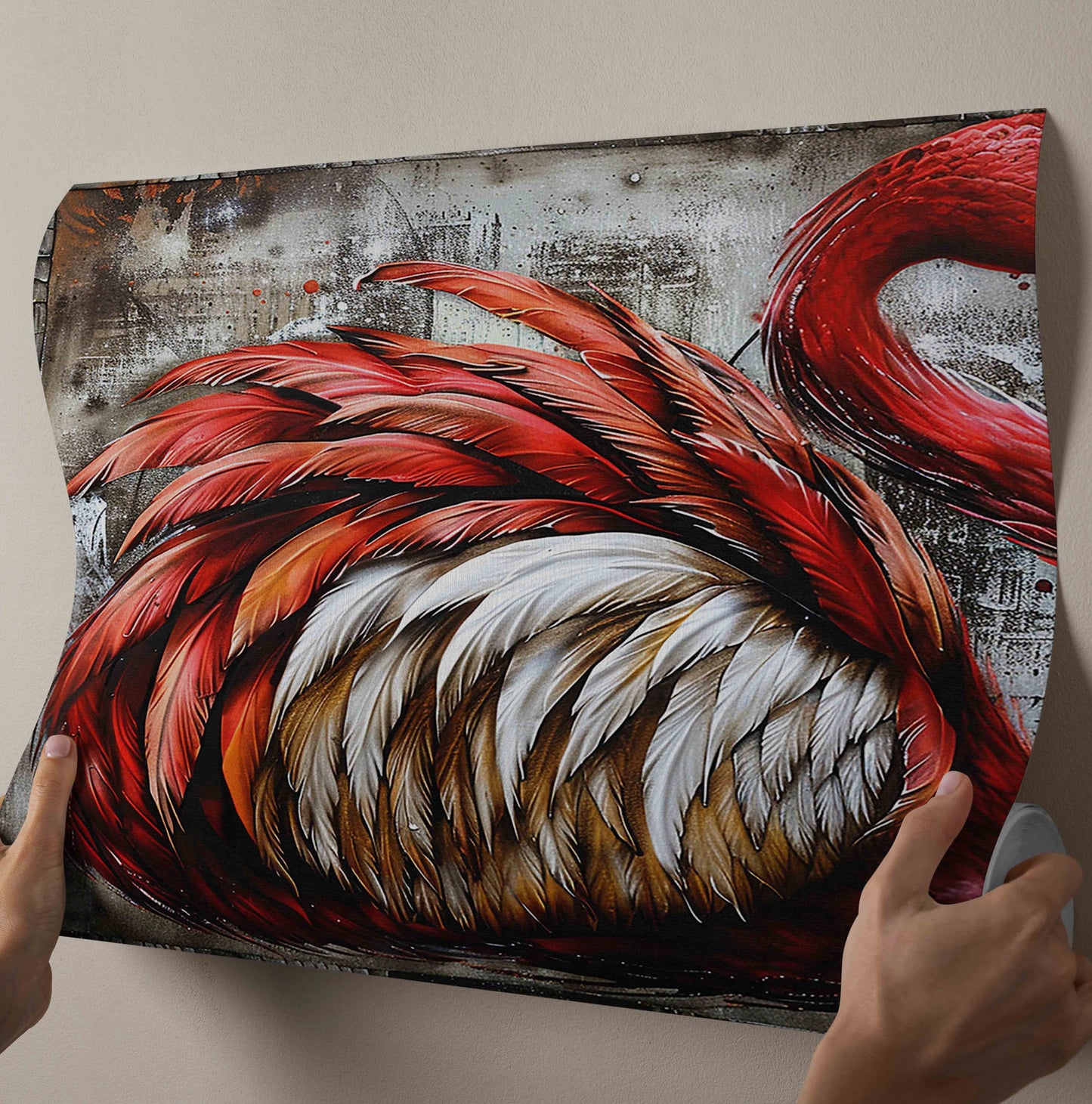 Crimson Majesty: Modern Abstract Flamingo Canvas Wall Art