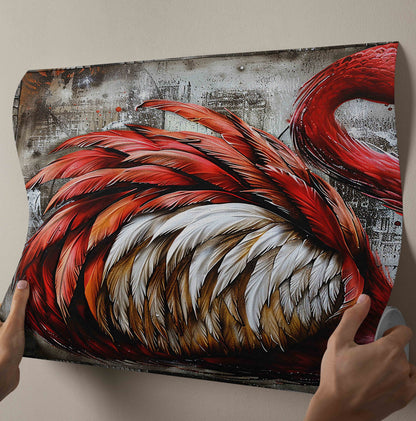Crimson Majesty: Modern Abstract Flamingo Canvas Wall Art