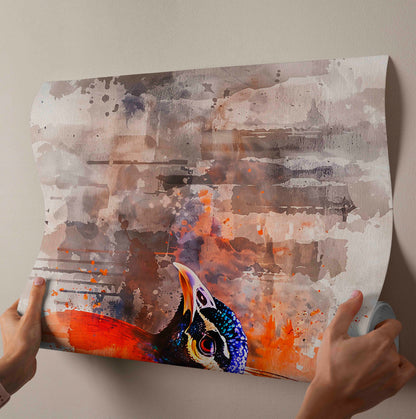 Vibrant Peacock Majesty: Abstract Watercolor Canvas Wall Art