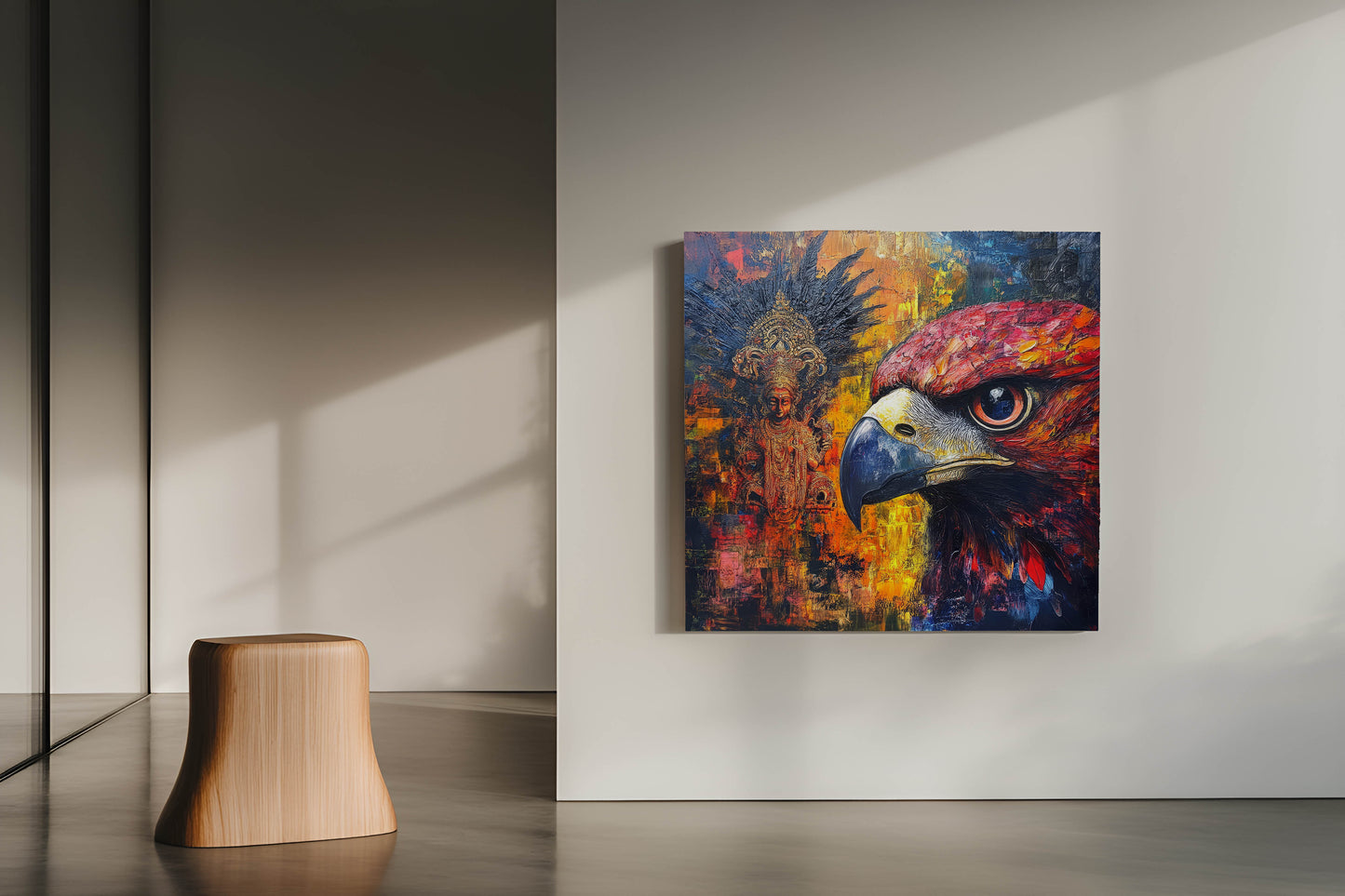 Divine Vision: Majestic Eagle and Ganesha Abstract Canvas Painting