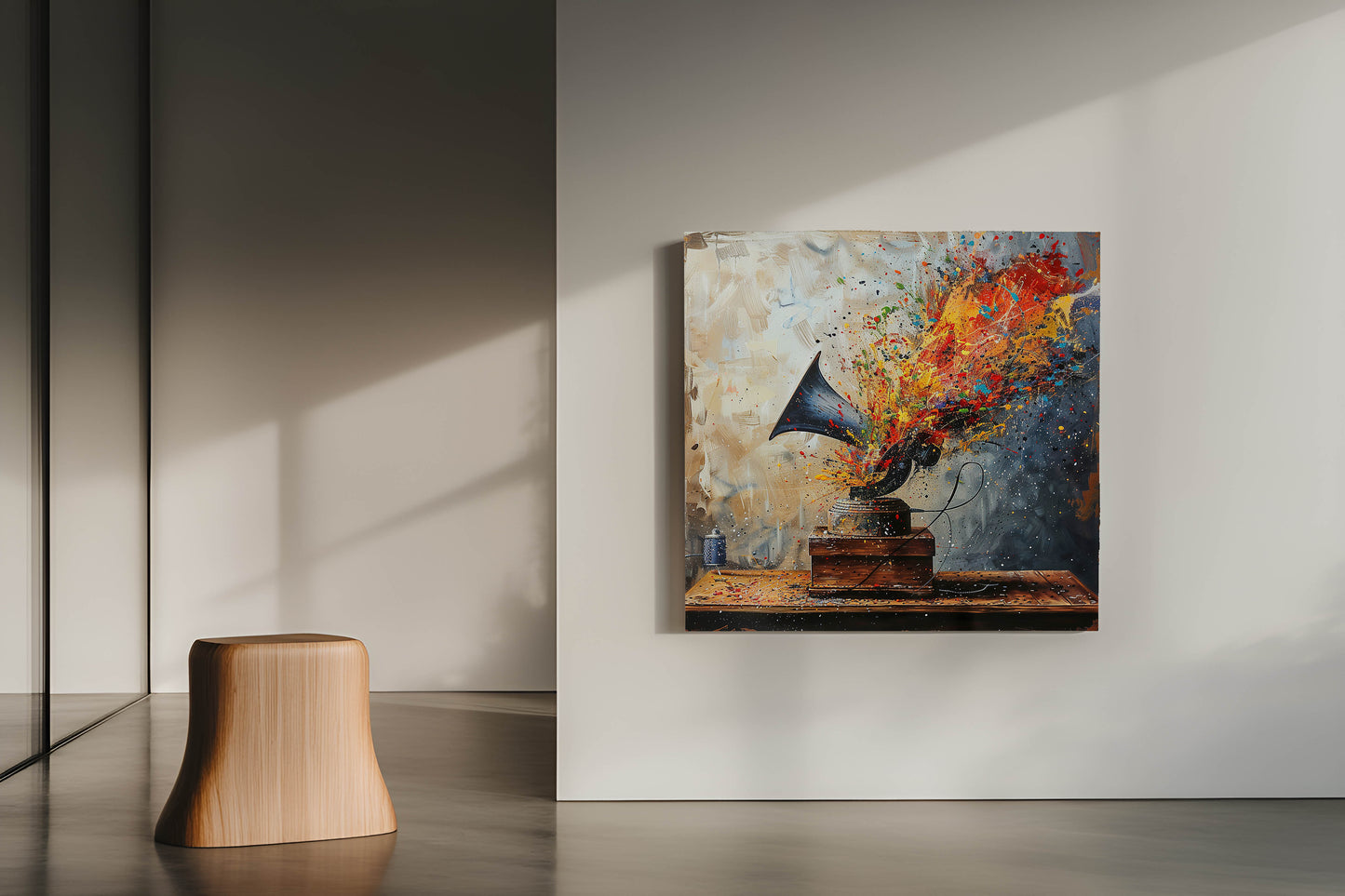 Sonic Spectrum: Explosive Vintage Gramophone Abstract Canvas Art