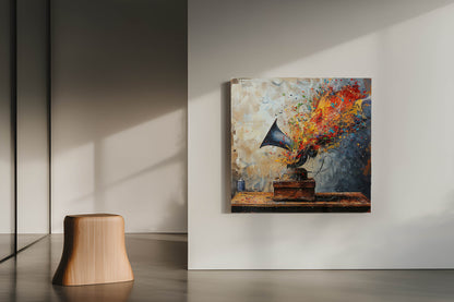 Sonic Spectrum: Explosive Vintage Gramophone Abstract Canvas Art