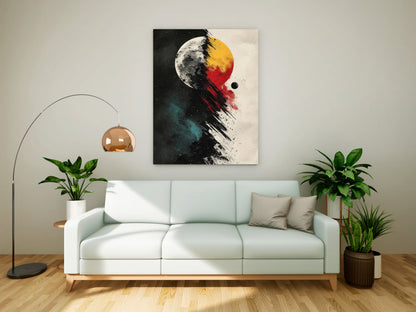 Cosmic Duality: Abstract Moon and Sun Canvas Wall Art