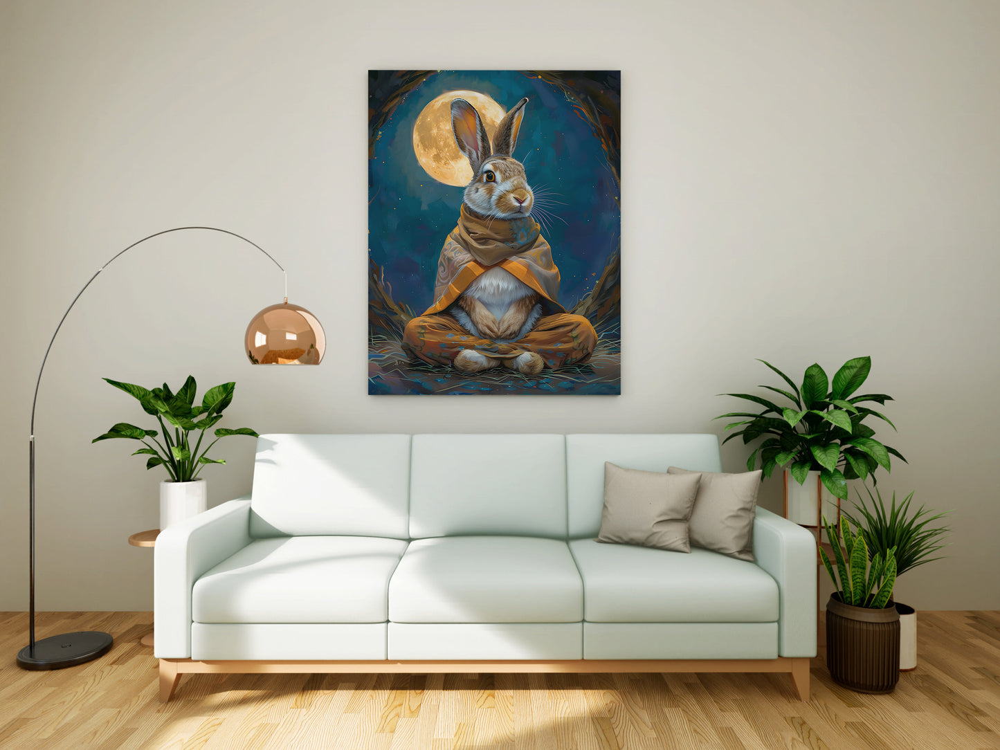 Meditating Hare Under Full Moon – Fantasy Animal Canvas Print