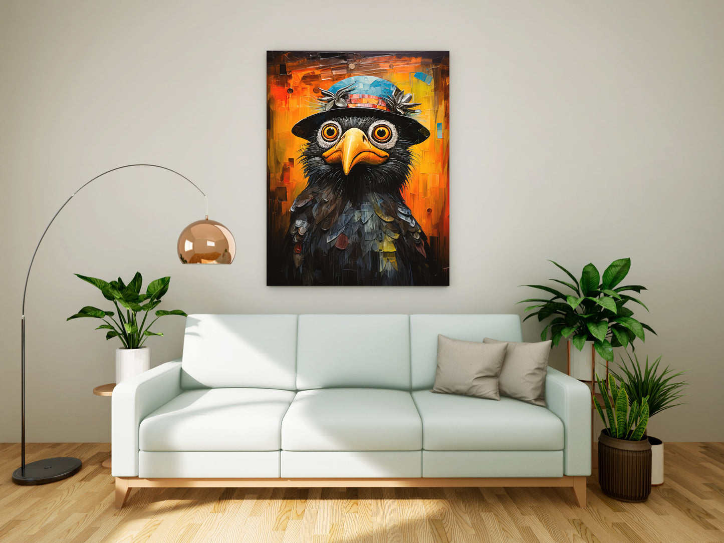 Whimsical Crow in Mosaic Top Hat – Vibrant Canvas Wall Art