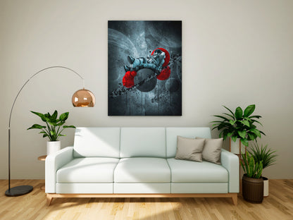 Surreal Astronaut in Red Sphere Space Canvas Painting