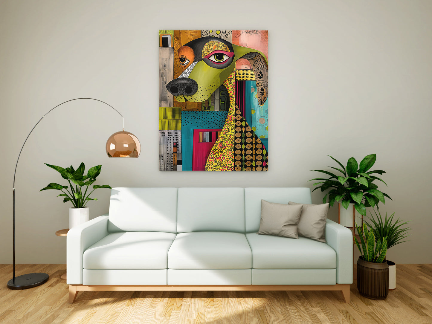 Vibrant Abstract Dog Portrait – Modern Colorful Canvas Painting