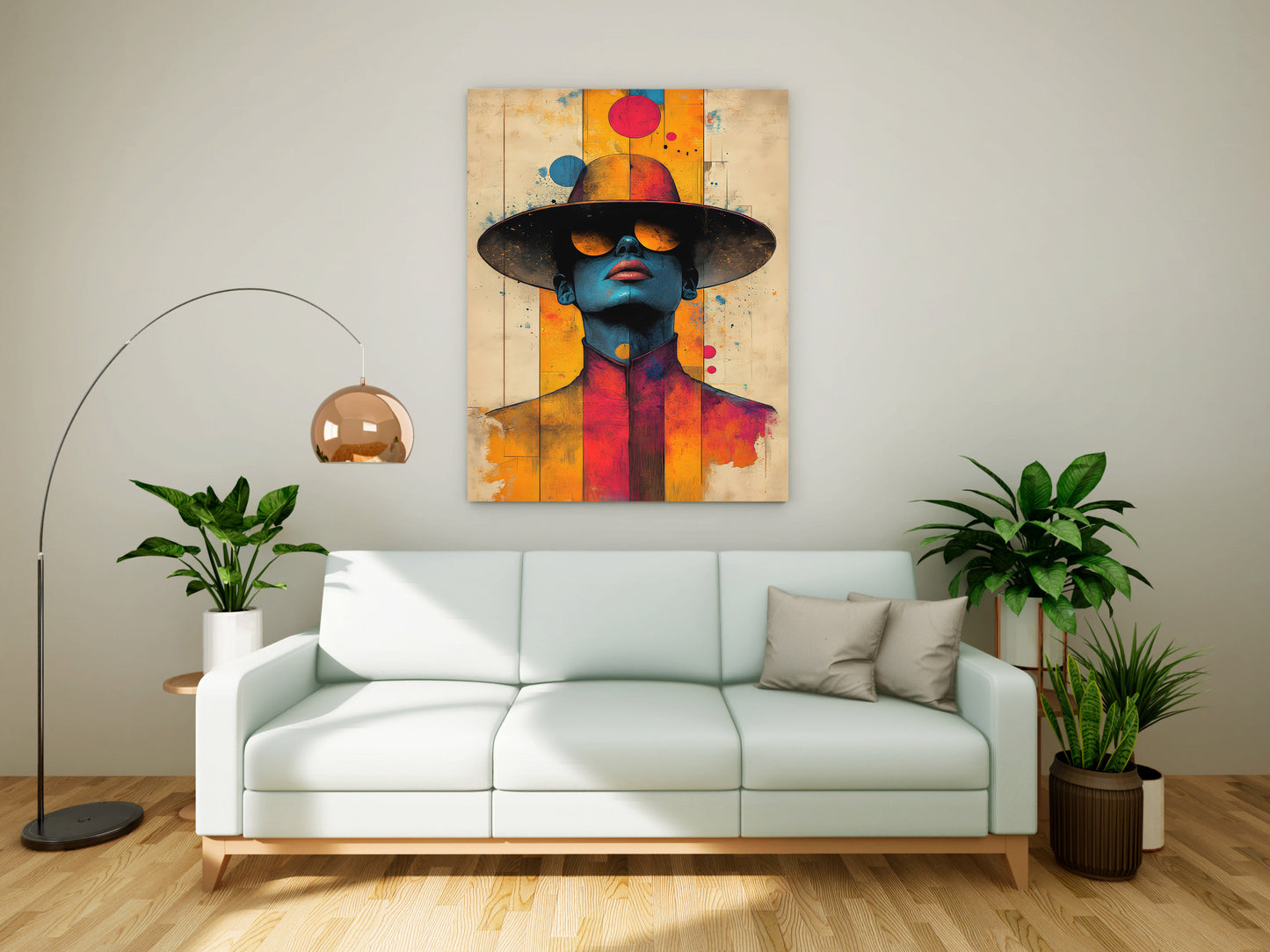 Vibrant Abstract Pop Art Portrait Canvas Painting - "The Blue Enigma"