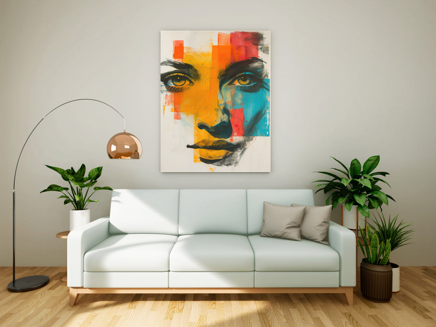Vibrant Abstract Woman's Face Portrait - Contemporary Mixed Media Canvas Art