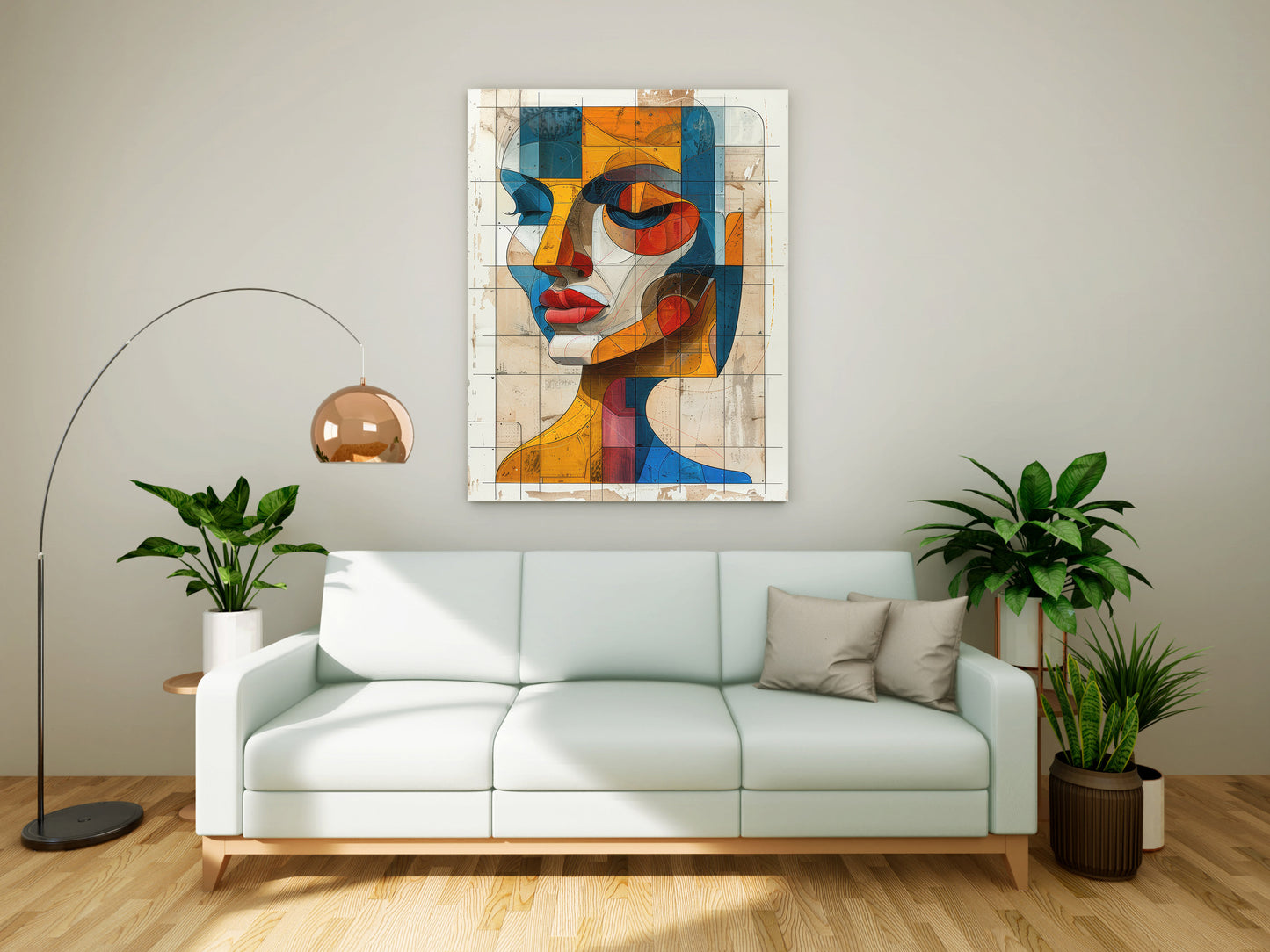 Architectural Abstract Face Canvas Painting - Geometric Cubist Portrait Wall Art
