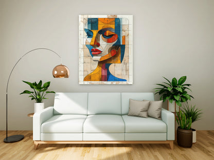 Architectural Abstract Face Canvas Painting - Geometric Cubist Portrait Wall Art